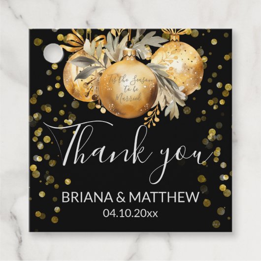 Goud Zwart Kerstmis Bruiloft Bedankjes Labels (Voorkant)