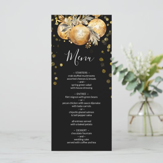 Goud Zwart Kerstmis Bruiloft Menu (Staand voorkant)