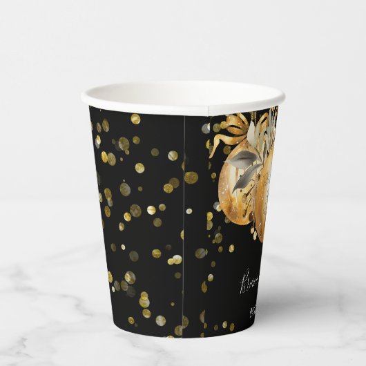 Goud Zwart Kerstmis Bruiloft Papieren Bekers (Rechts)