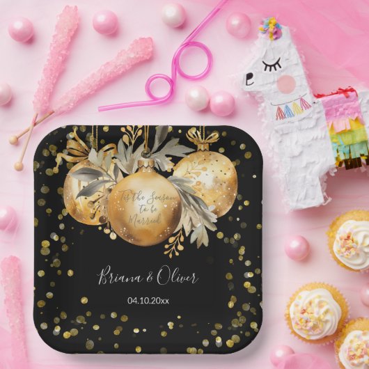 Goud Zwart Kerstmis Bruiloft Papieren Bordje (Feest)