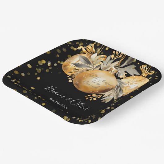 Goud Zwart Kerstmis Bruiloft Papieren Bordje (Gebogen)