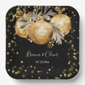 Goud Zwart Kerstmis Bruiloft Papieren Bordje (Voorkant)