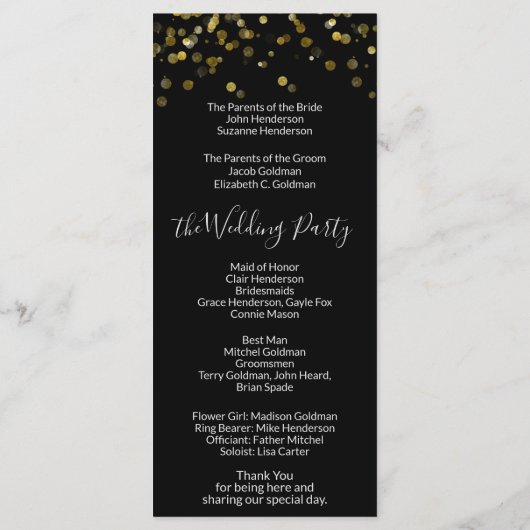 Goud Zwart Kerstmis Bruiloft Programma Programmakaart (Achterkant)