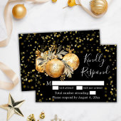 Goud Zwart Kerstmis Bruiloft RSVP Kaart