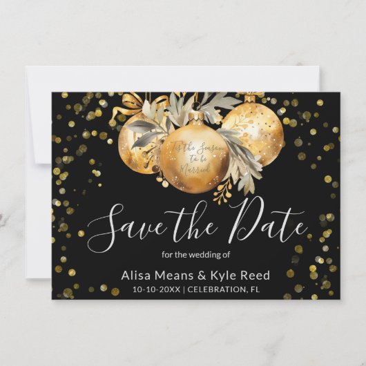 Goud Zwart Kerstmis Bruiloft Save the Date Kaart (Voorkant)