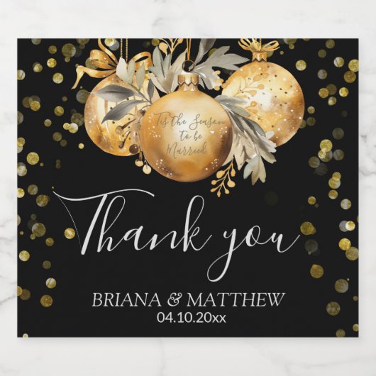 Goud Zwart Kerstmis Bruiloft Sparkling Wijnetiket (Enkel label)