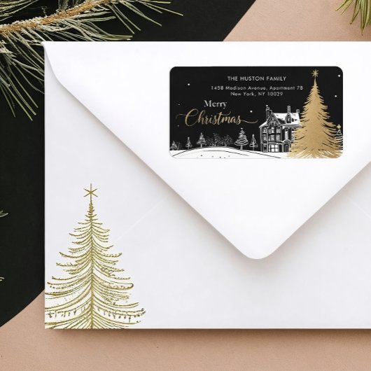 Goud & Zwart Kerstmis Retouradreslabel Etiket