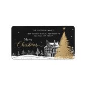 Goud & Zwart Kerstmis Retouradreslabel Etiket (Voorkant)