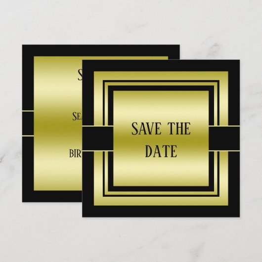 Goud & Zwart Klasse Mannen Save The Date (Voorkant / Achterkant)