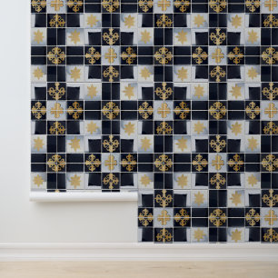 Goud Zwart Klein Tegelpatroon Behang