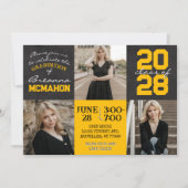 Goud & zwart krijtbord 3 foto Afstuderen Kaart (Voorkant)