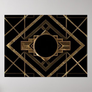 goud, zwart, kunstdeco, metallisch, patroon, , chi poster