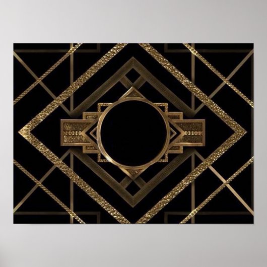 goud, zwart, kunstdeco, metallisch, patroon, , chi poster (Voorkant)