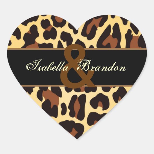 Goud Zwart Leopard Bruiloft Hart Sticker (Voorkant)