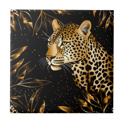 Goud Zwart Leopard Cheetah Keuken Badkamer Tegeltje (Voorkant)
