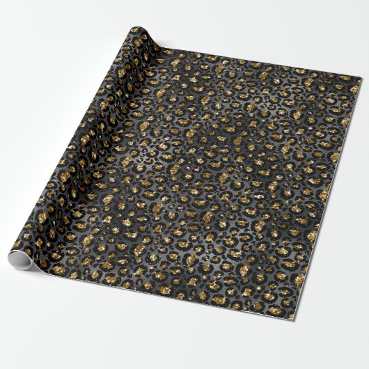 Goud Zwart Leopard Glitter Cadeaupapier (Uitgerold)