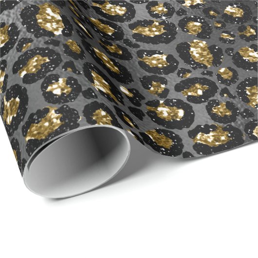 Goud Zwart Leopard Glitter Cadeaupapier (Rol Hoek)