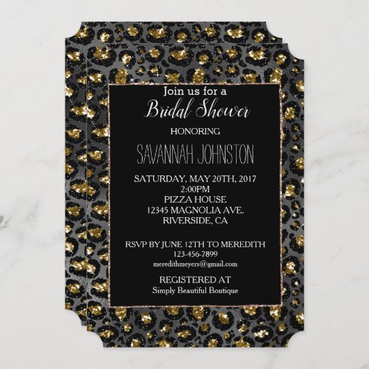 Goud Zwart Leopard Glitter Kaart (Voorkant / Achterkant)