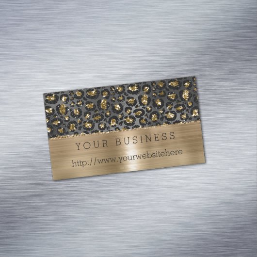 Goud Zwart Leopard Glitter Magnetisch Visitekaartje (Voorbeeld)