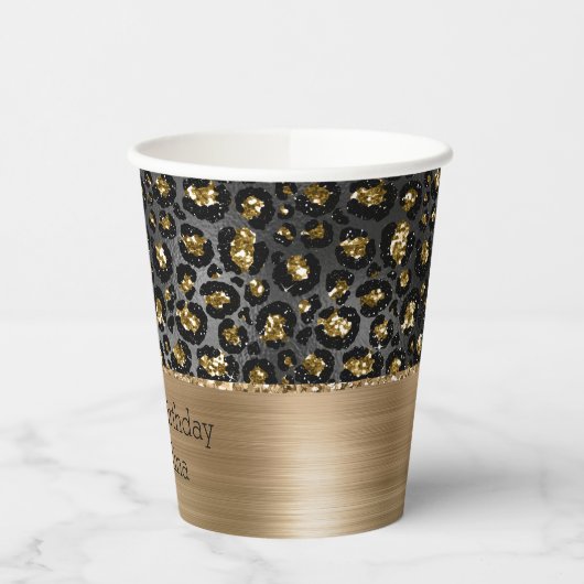Goud Zwart Leopard Glitter Papieren Bekers (Links)
