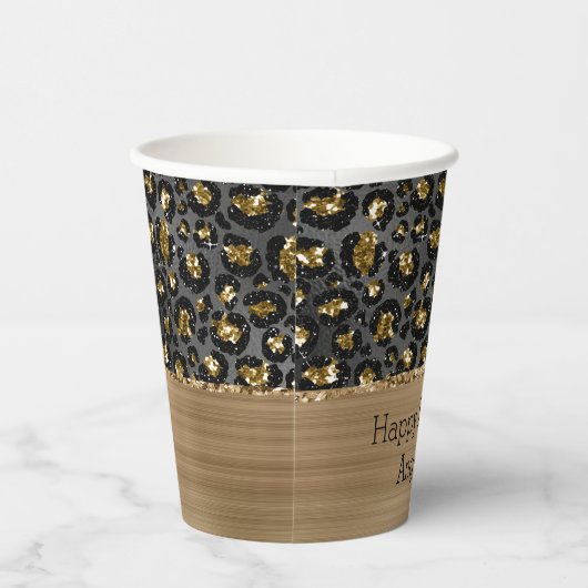 Goud Zwart Leopard Glitter Papieren Bekers (Rechts)