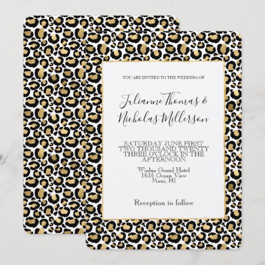 Goud Zwart Leopard Print Bruiloft Kaart (Voorkant / Achterkant)