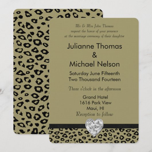 Goud Zwart Leopard Print Diamant Hart Bruiloft Kaart (Voorkant / Achterkant)