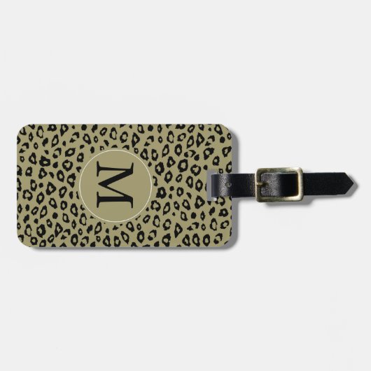 Goud Zwart Leopard Print Monogram Bagagelabel (Voorkant horizontaal)