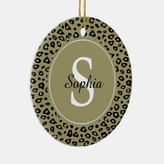 Goud Zwart Leopard Print Monogram Keramisch Ornament (Rechts)