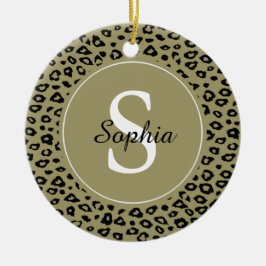 Goud Zwart Leopard Print Monogram Keramisch Ornament