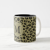 Goud Zwart Leopard Print Monogram Tweekleurige Koffiemok (Voorkant rechts)