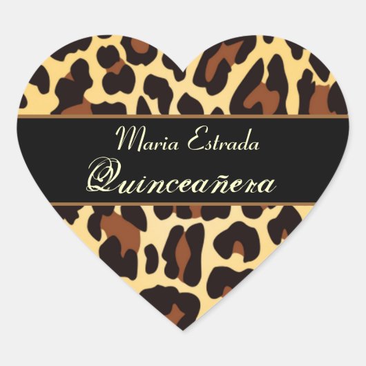 Goud Zwart Leopard Quinceanera Hart Sticker (Voorkant)