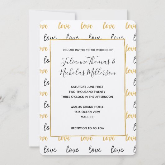 Goud Zwart Liefde Trouwkaarten Kaart (Voorkant)