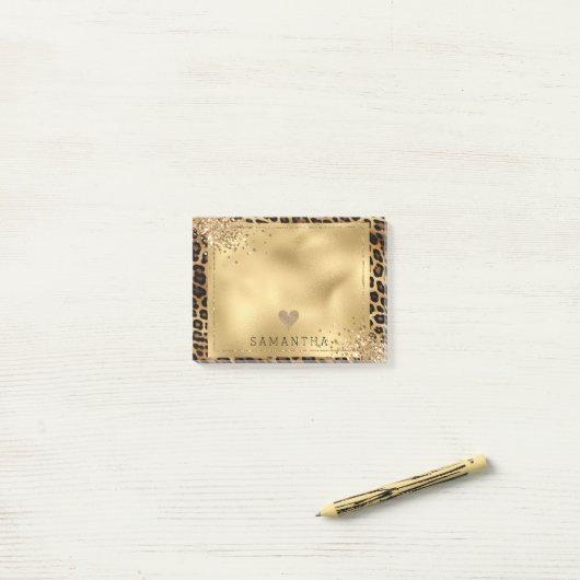 Goud Zwart Luipaard Print Glitter Post-it® Notes (Op bureau)