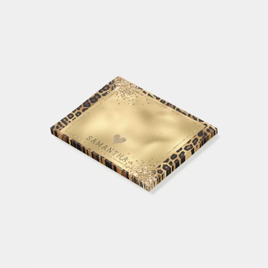 Goud Zwart Luipaard Print Glitter Post-it® Notes (Schuin)