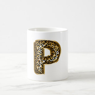 Goud Zwart Luipaardprint Letter P Koffiemok