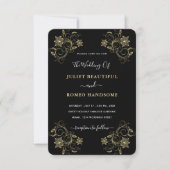 Goud Zwart Luxe Bruiloft uitnodiging met bloemen (Voorkant)
