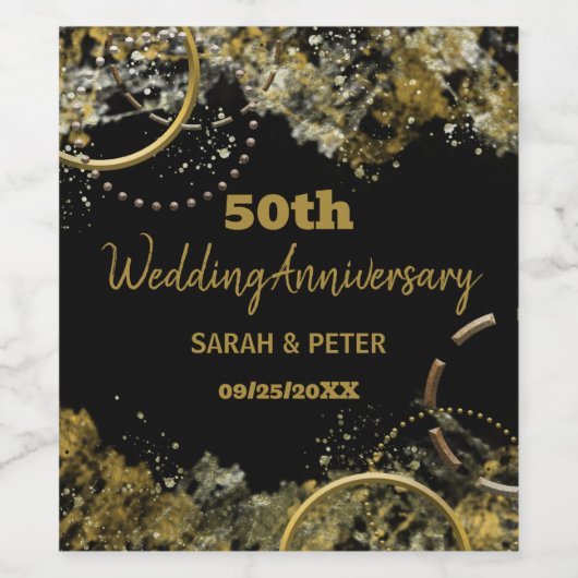 Goud Zwart Luxe Glam 50e Bruiloft Jubileum Wijn Etiket (Enkel label)