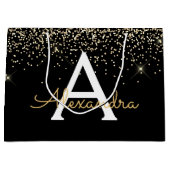 Goud Zwart Luxe Glitter Glans Monogram Groot Cadeauzakje (Voorkant)