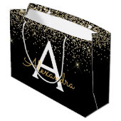 Goud Zwart Luxe Glitter Glans Monogram Groot Cadeauzakje (Achterkant Gekanteld)
