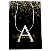 Goud Zwart Luxe Glitter Glans Monogram Medium Cadeauzakje (Voorkant)