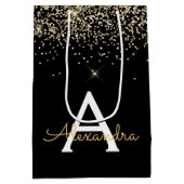 Goud Zwart Luxe Glitter Glans Monogram Medium Cadeauzakje (Achterkant)