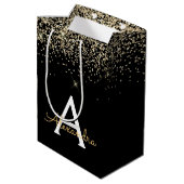 Goud Zwart Luxe Glitter Glans Monogram Medium Cadeauzakje (Achterkant Gekanteld)