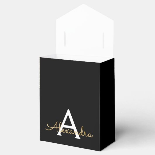 Goud Zwart Luxe Glitter Monogram Bedankdoosjes (Geopend)