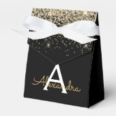 Goud Zwart Luxe Glitter Monogram Bedankdoosjes (Voorkant Zijde)