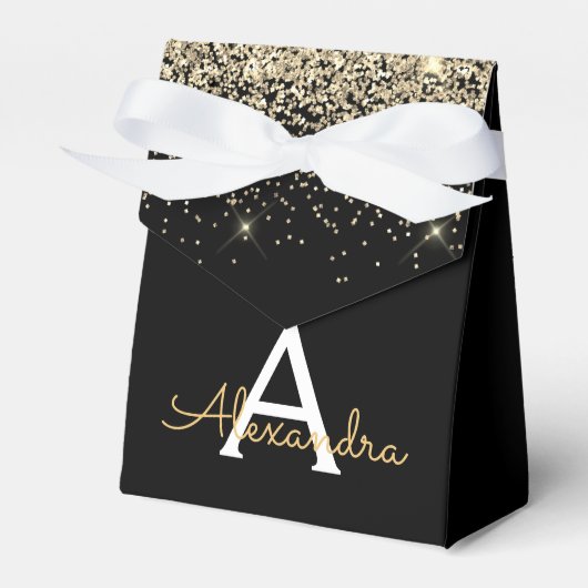 Goud Zwart Luxe Glitter Monogram Bedankdoosjes (Voorkant Zijde)