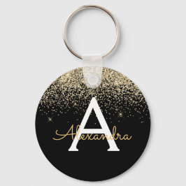 Goud Zwart Luxe Glitter Monogram Sleutelhanger
