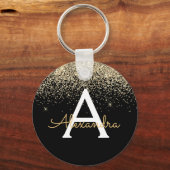 Goud Zwart Luxe Glitter Monogram Sleutelhanger (Voorkant)