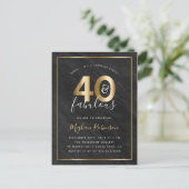Goud & Zwart Marmer 40 & Fabulous Surprise Party Uitnodiging Briefkaart (Staand voorkant)