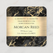 Goud & Zwart Marmer, Gouden Bar, Naam Monogram Inf Vierkante Visitekaartje (Achterkant)